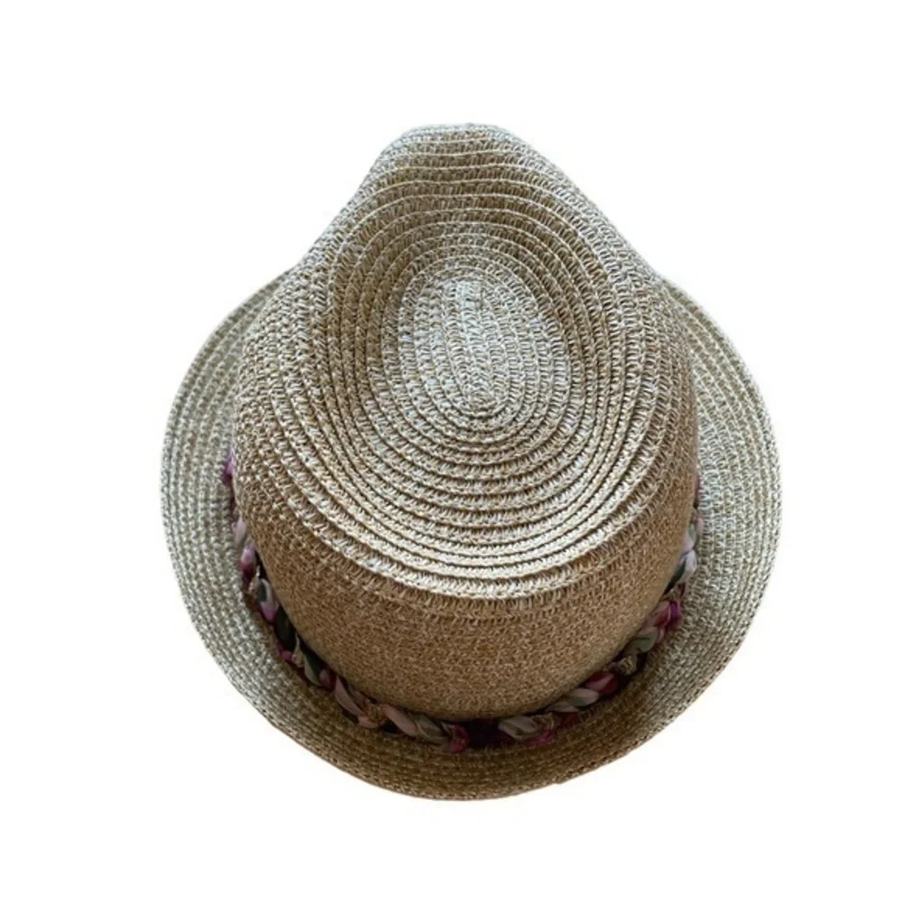 Black Rivet Women’s Woven Fedora Derby Hat Floral Trim Western Boho‎